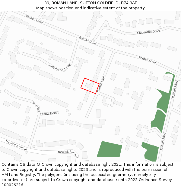 39, ROMAN LANE, SUTTON COLDFIELD, B74 3AE: Location map and indicative extent of plot