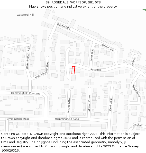 39, ROSEDALE, WORKSOP, S81 0TB: Location map and indicative extent of plot