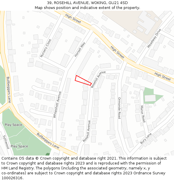 39, ROSEHILL AVENUE, WOKING, GU21 4SD: Location map and indicative extent of plot