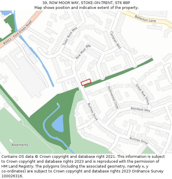 39, ROW MOOR WAY, STOKE-ON-TRENT, ST6 8BP: Location map and indicative extent of plot