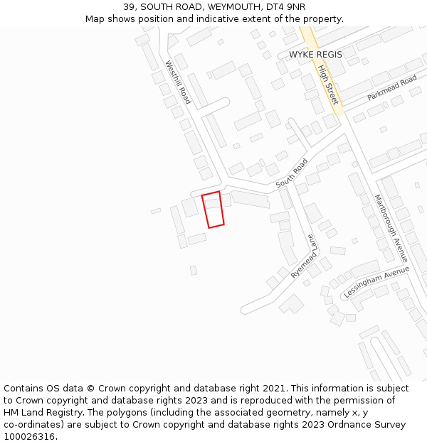 39, SOUTH ROAD, WEYMOUTH, DT4 9NR: Location map and indicative extent of plot