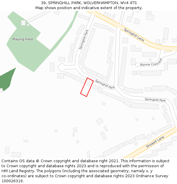 39, SPRINGHILL PARK, WOLVERHAMPTON, WV4 4TS: Location map and indicative extent of plot