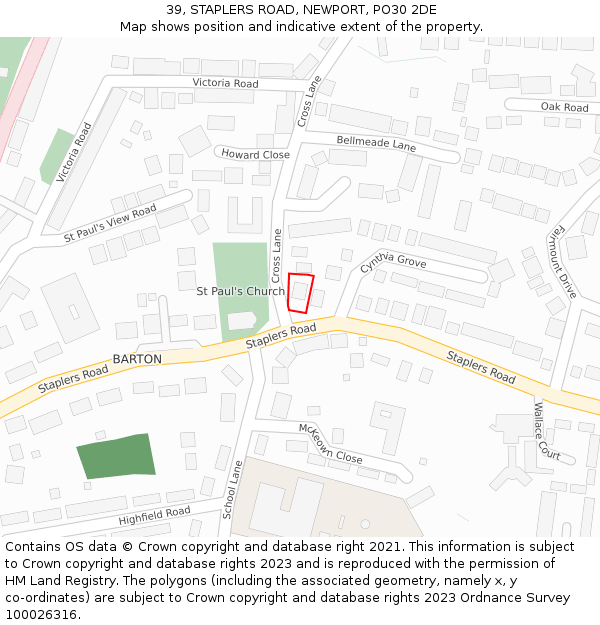 39, STAPLERS ROAD, NEWPORT, PO30 2DE: Location map and indicative extent of plot
