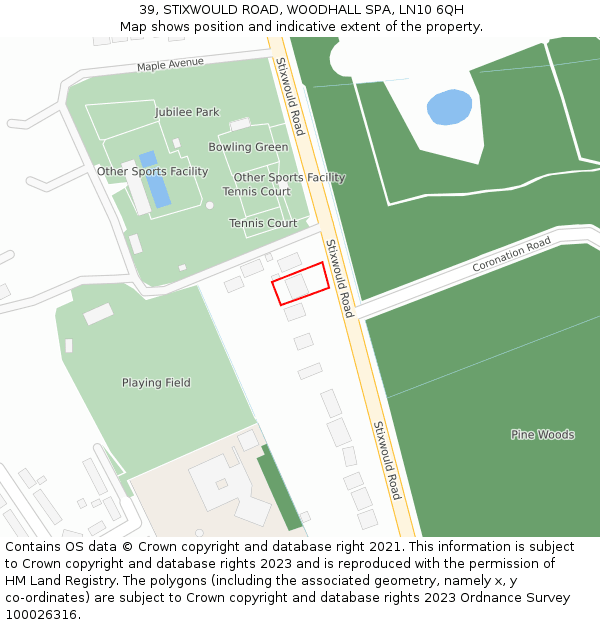 39, STIXWOULD ROAD, WOODHALL SPA, LN10 6QH: Location map and indicative extent of plot