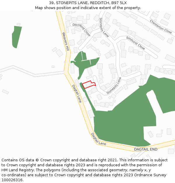 39, STONEPITS LANE, REDDITCH, B97 5LX: Location map and indicative extent of plot