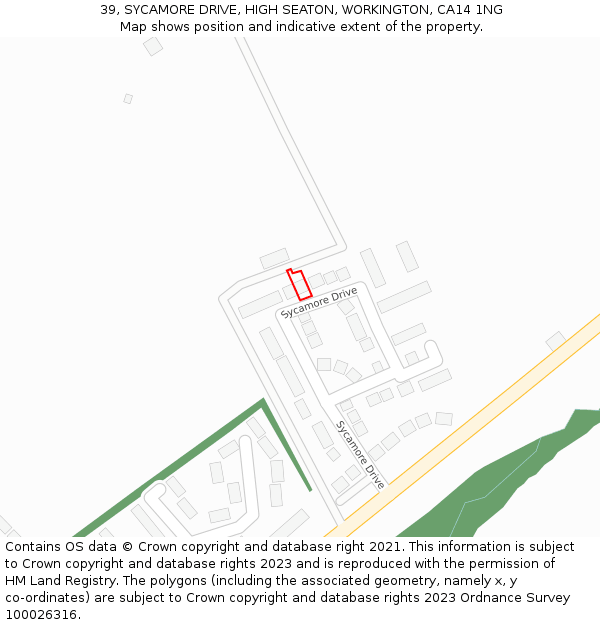 39, SYCAMORE DRIVE, HIGH SEATON, WORKINGTON, CA14 1NG: Location map and indicative extent of plot