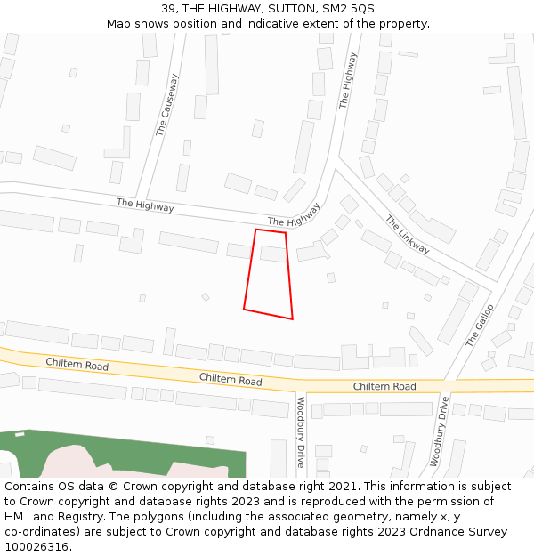 39, THE HIGHWAY, SUTTON, SM2 5QS: Location map and indicative extent of plot