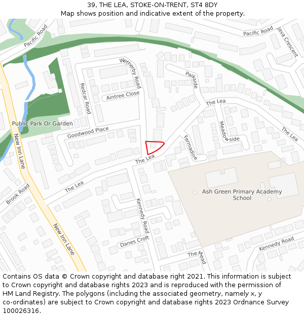 39, THE LEA, STOKE-ON-TRENT, ST4 8DY: Location map and indicative extent of plot
