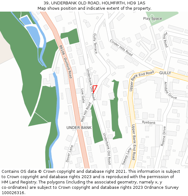39, UNDERBANK OLD ROAD, HOLMFIRTH, HD9 1AS: Location map and indicative extent of plot