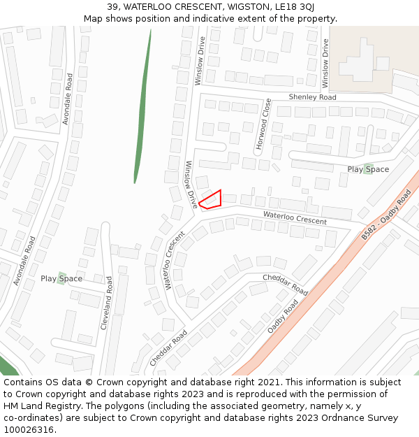 39, WATERLOO CRESCENT, WIGSTON, LE18 3QJ: Location map and indicative extent of plot