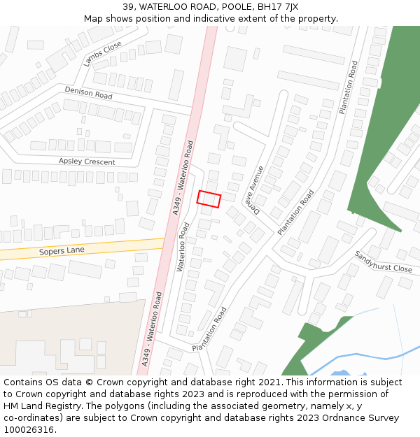 39, WATERLOO ROAD, POOLE, BH17 7JX: Location map and indicative extent of plot