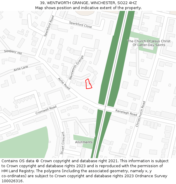 39, WENTWORTH GRANGE, WINCHESTER, SO22 4HZ: Location map and indicative extent of plot