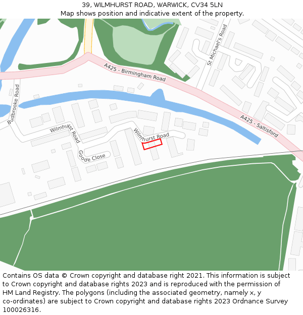 39, WILMHURST ROAD, WARWICK, CV34 5LN: Location map and indicative extent of plot