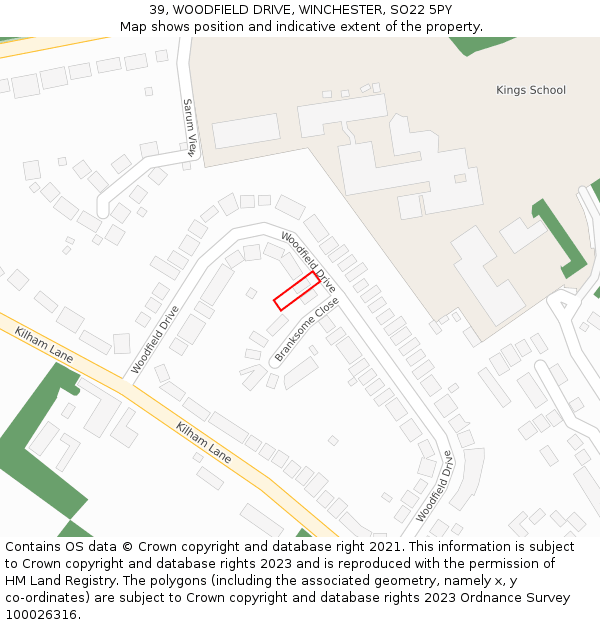 39, WOODFIELD DRIVE, WINCHESTER, SO22 5PY: Location map and indicative extent of plot