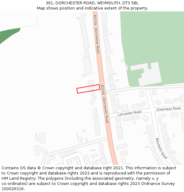 391, DORCHESTER ROAD, WEYMOUTH, DT3 5BL: Location map and indicative extent of plot