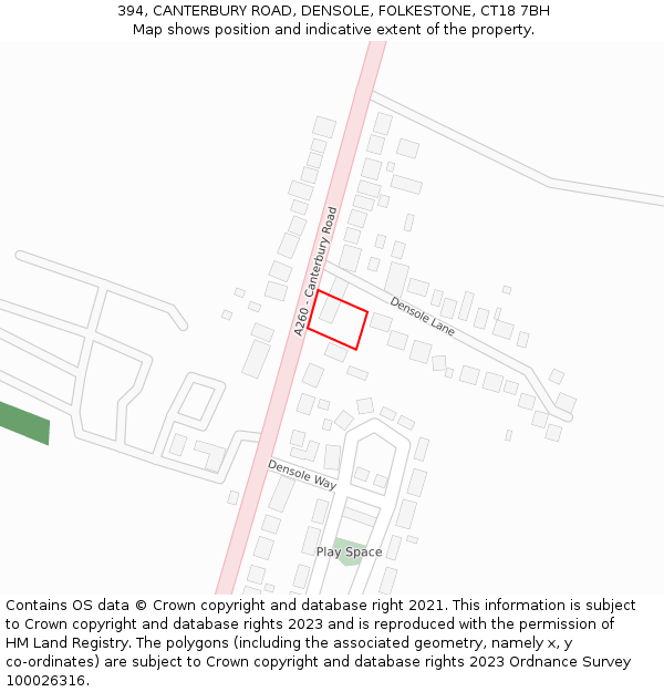 394, CANTERBURY ROAD, DENSOLE, FOLKESTONE, CT18 7BH: Location map and indicative extent of plot