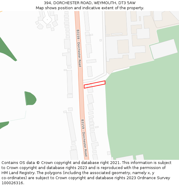 394, DORCHESTER ROAD, WEYMOUTH, DT3 5AW: Location map and indicative extent of plot