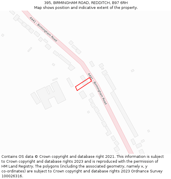 395, BIRMINGHAM ROAD, REDDITCH, B97 6RH: Location map and indicative extent of plot