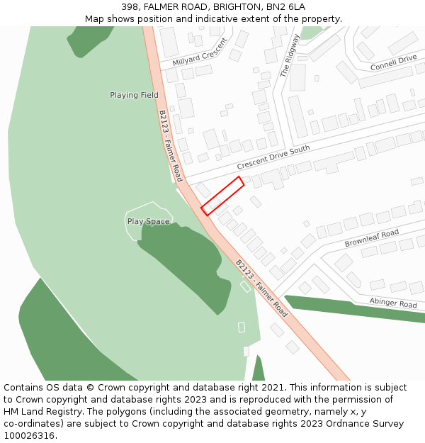 398, FALMER ROAD, BRIGHTON, BN2 6LA: Location map and indicative extent of plot