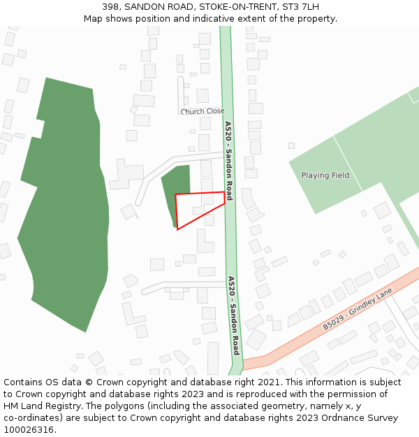 398, SANDON ROAD, STOKE-ON-TRENT, ST3 7LH: Location map and indicative extent of plot