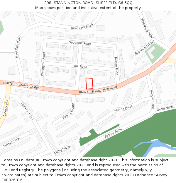 398, STANNINGTON ROAD, SHEFFIELD, S6 5QQ: Location map and indicative extent of plot