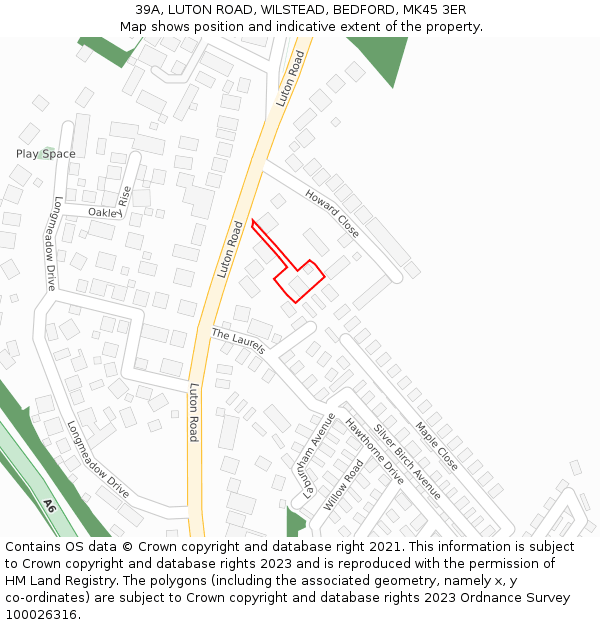 39A, LUTON ROAD, WILSTEAD, BEDFORD, MK45 3ER: Location map and indicative extent of plot