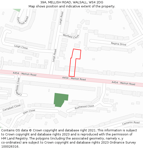 39A, MELLISH ROAD, WALSALL, WS4 2DG: Location map and indicative extent of plot
