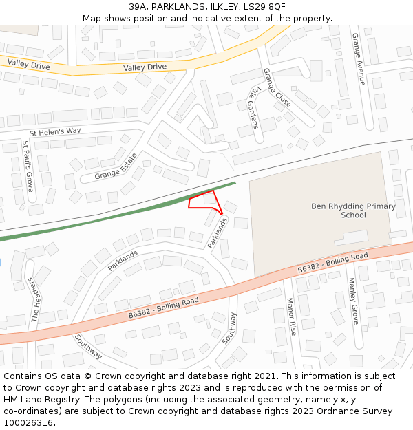 39A, PARKLANDS, ILKLEY, LS29 8QF: Location map and indicative extent of plot