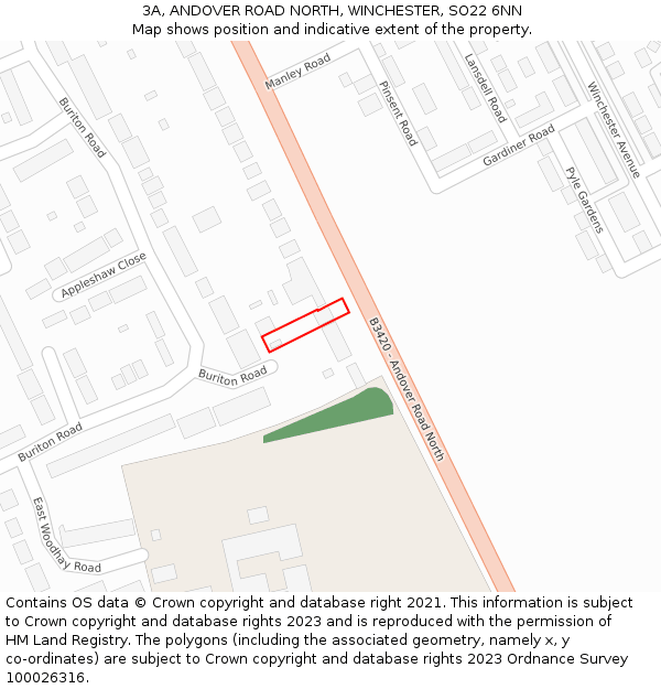 3A, ANDOVER ROAD NORTH, WINCHESTER, SO22 6NN: Location map and indicative extent of plot