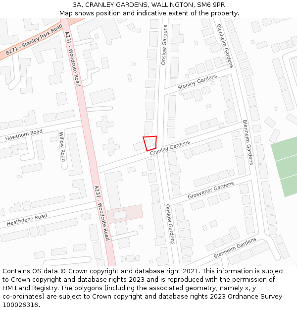 3A, CRANLEY GARDENS, WALLINGTON, SM6 9PR: Location map and indicative extent of plot