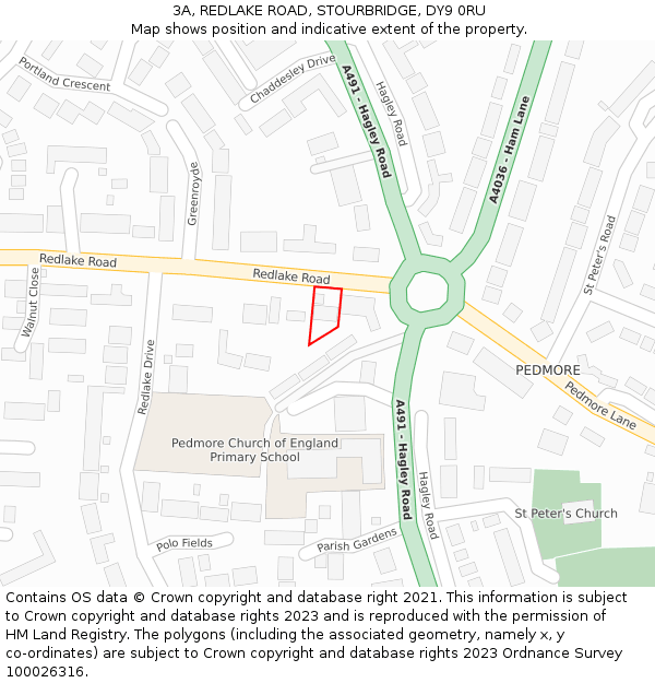 3A, REDLAKE ROAD, STOURBRIDGE, DY9 0RU: Location map and indicative extent of plot