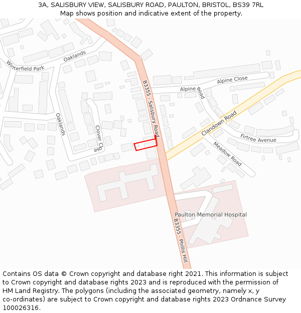 3A, SALISBURY VIEW, SALISBURY ROAD, PAULTON, BRISTOL, BS39 7RL: Location map and indicative extent of plot