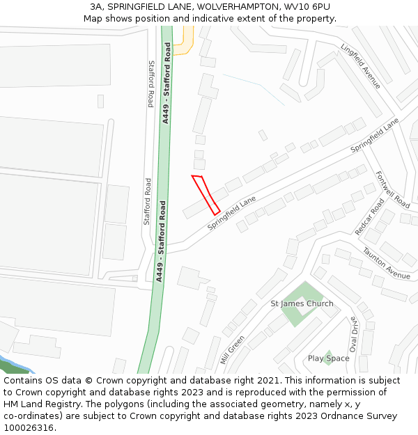 3A, SPRINGFIELD LANE, WOLVERHAMPTON, WV10 6PU: Location map and indicative extent of plot