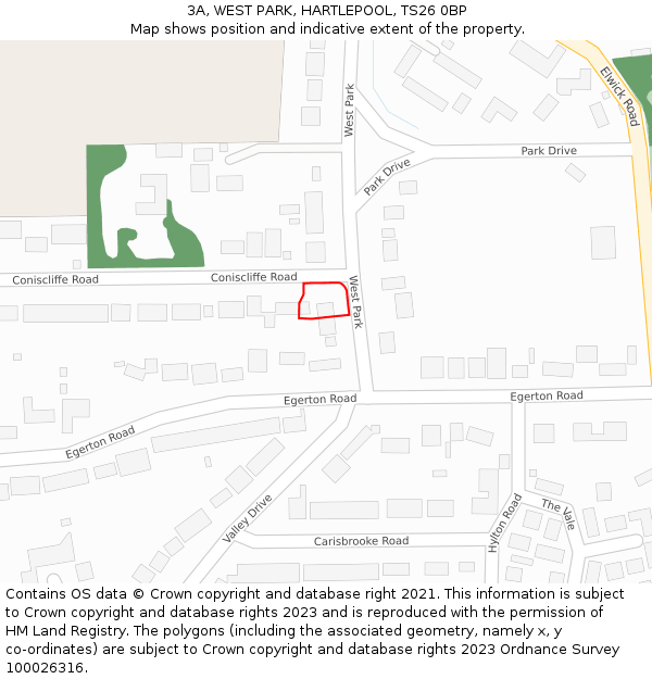 3A, WEST PARK, HARTLEPOOL, TS26 0BP: Location map and indicative extent of plot