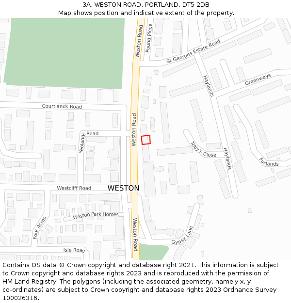 3A, WESTON ROAD, PORTLAND, DT5 2DB: Location map and indicative extent of plot