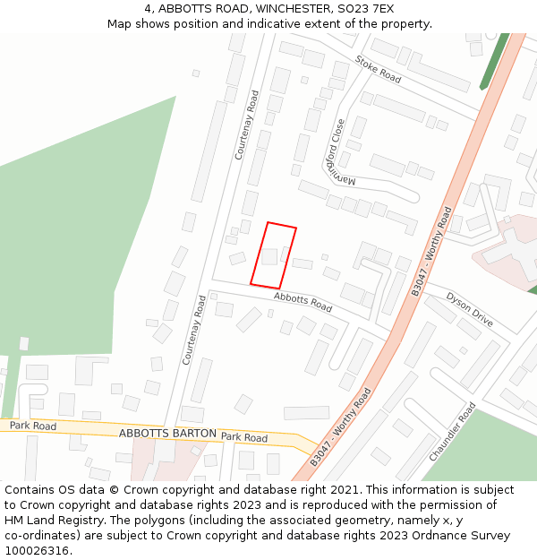 4, ABBOTTS ROAD, WINCHESTER, SO23 7EX: Location map and indicative extent of plot