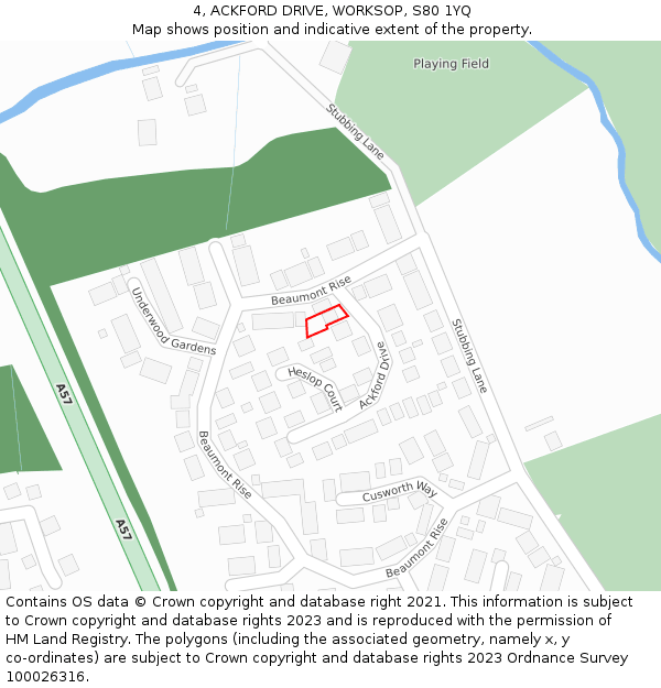 4, ACKFORD DRIVE, WORKSOP, S80 1YQ: Location map and indicative extent of plot