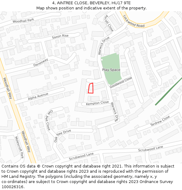 4, AINTREE CLOSE, BEVERLEY, HU17 9TE: Location map and indicative extent of plot