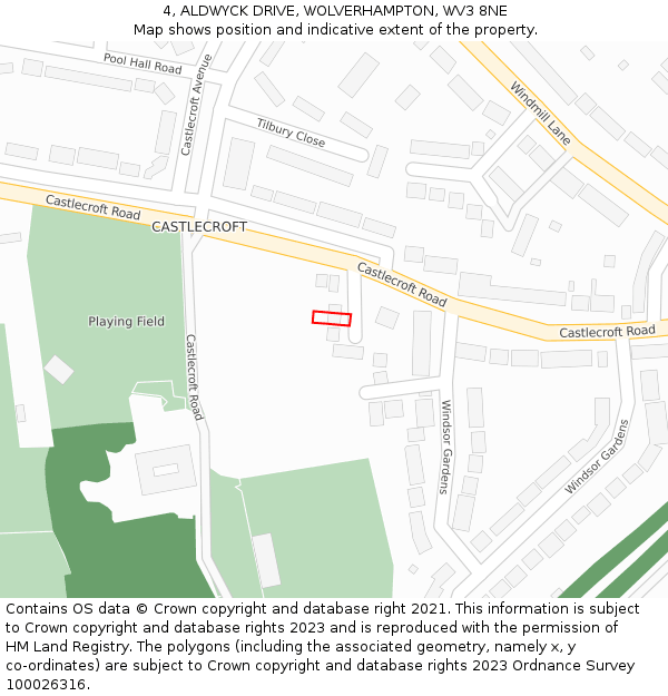 4, ALDWYCK DRIVE, WOLVERHAMPTON, WV3 8NE: Location map and indicative extent of plot