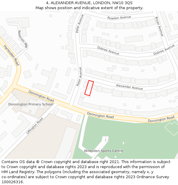 4, ALEXANDER AVENUE, LONDON, NW10 3QS: Location map and indicative extent of plot