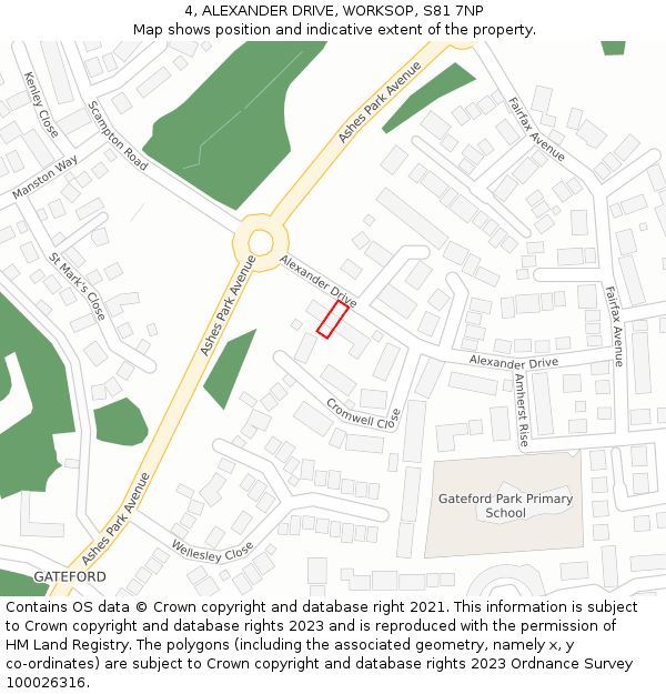 4, ALEXANDER DRIVE, WORKSOP, S81 7NP: Location map and indicative extent of plot