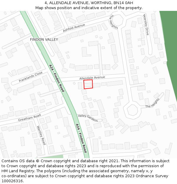 4, ALLENDALE AVENUE, WORTHING, BN14 0AH: Location map and indicative extent of plot