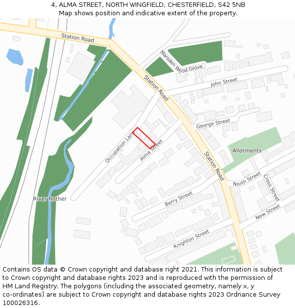 4, ALMA STREET, NORTH WINGFIELD, CHESTERFIELD, S42 5NB: Location map and indicative extent of plot