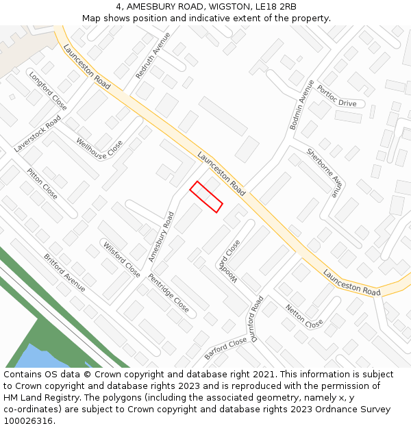 4, AMESBURY ROAD, WIGSTON, LE18 2RB: Location map and indicative extent of plot