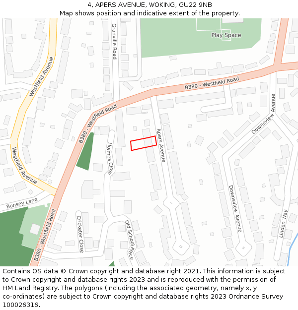 4, APERS AVENUE, WOKING, GU22 9NB: Location map and indicative extent of plot