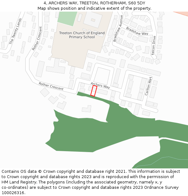 4, ARCHERS WAY, TREETON, ROTHERHAM, S60 5DY: Location map and indicative extent of plot