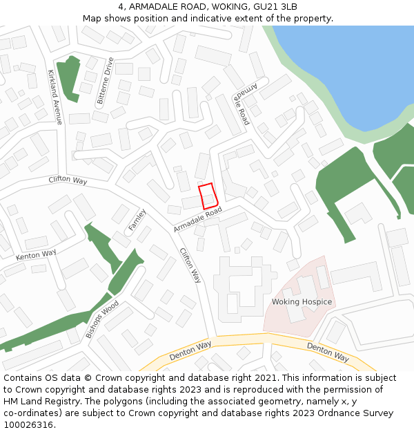 4, ARMADALE ROAD, WOKING, GU21 3LB: Location map and indicative extent of plot