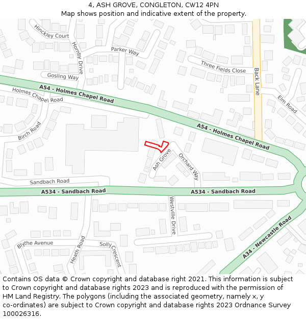 4, ASH GROVE, CONGLETON, CW12 4PN: Location map and indicative extent of plot