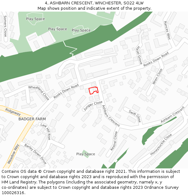 4, ASHBARN CRESCENT, WINCHESTER, SO22 4LW: Location map and indicative extent of plot