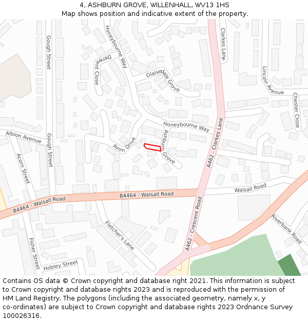 4, ASHBURN GROVE, WILLENHALL, WV13 1HS: Location map and indicative extent of plot